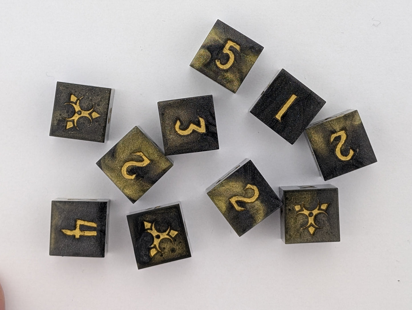 Black and yellow toxic dice