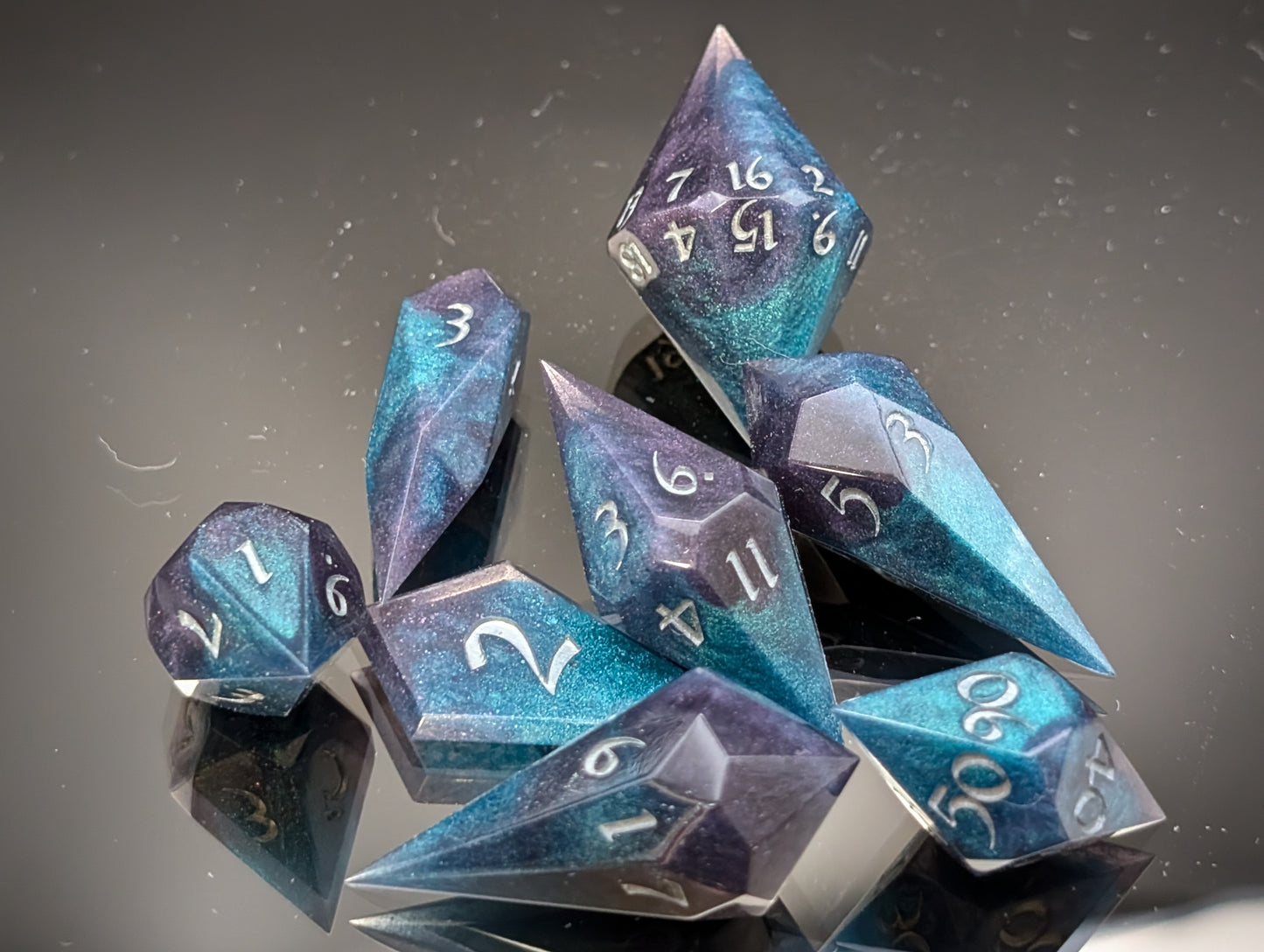Blue and Purple set of 8 shard dice