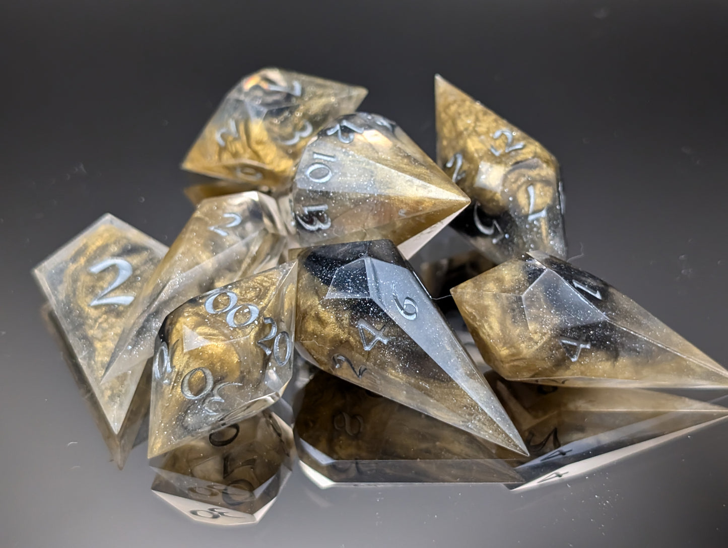 Gold and black set of 8 shard dice